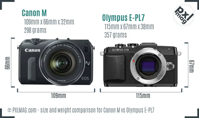 Canon M vs Olympus E-PL7 size comparison