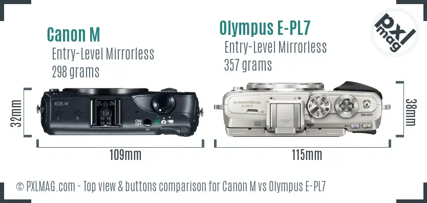 Canon M vs Olympus E-PL7 top view buttons comparison