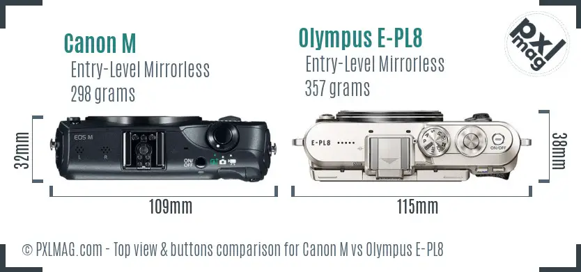 Canon M vs Olympus E-PL8 top view buttons comparison