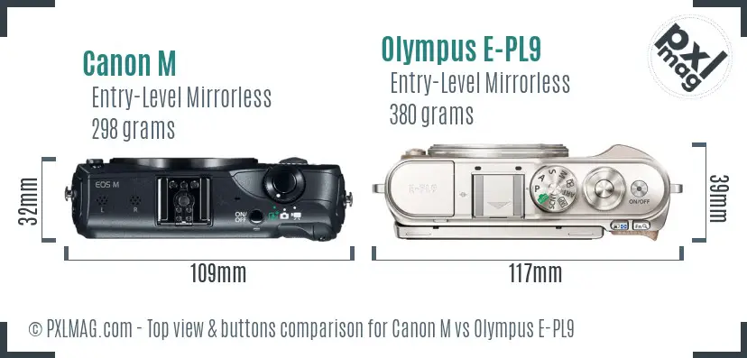 Canon M vs Olympus E-PL9 top view buttons comparison