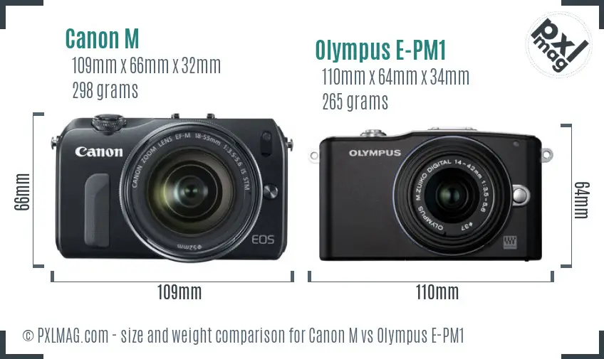 Canon M vs Olympus E-PM1 size comparison