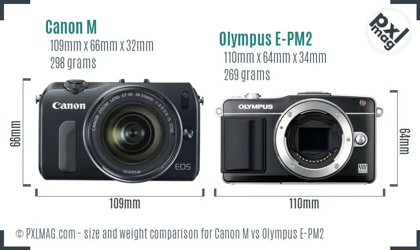 Canon M vs Olympus E-PM2 size comparison