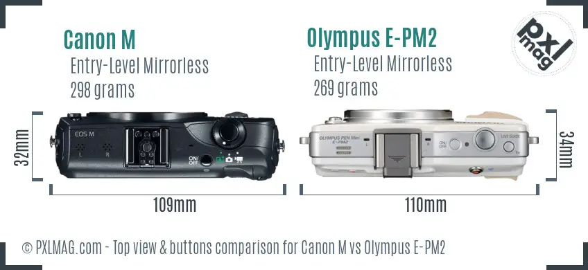 Canon M vs Olympus E-PM2 top view buttons comparison