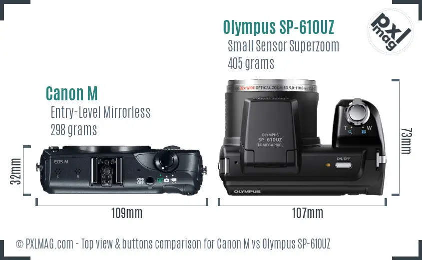 Canon M vs Olympus SP-610UZ top view buttons comparison