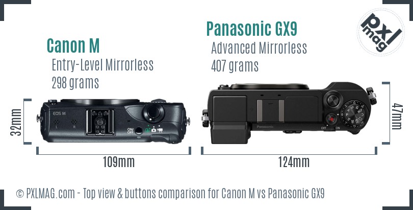 Canon M vs Panasonic GX9 top view buttons comparison