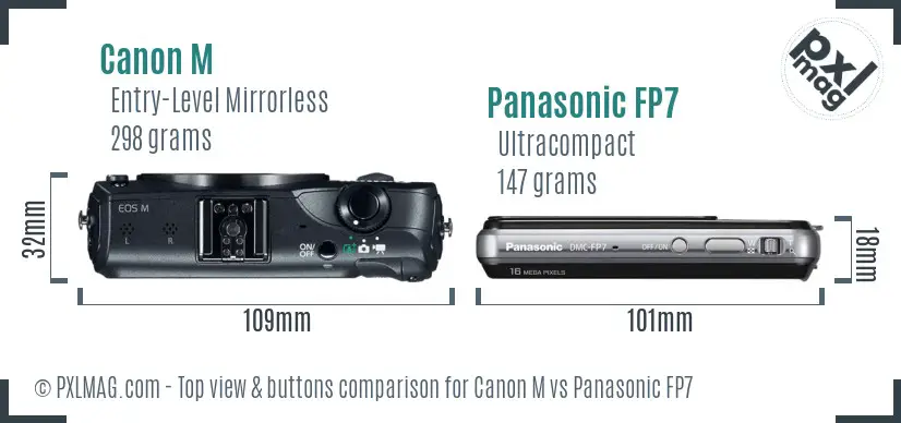 Canon M vs Panasonic FP7 top view buttons comparison