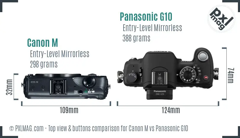 Canon M vs Panasonic G10 top view buttons comparison