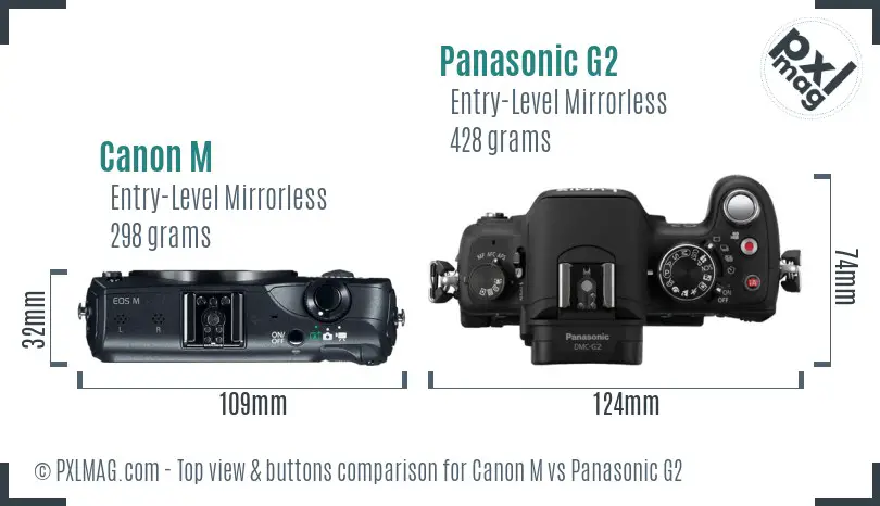 Canon M vs Panasonic G2 top view buttons comparison