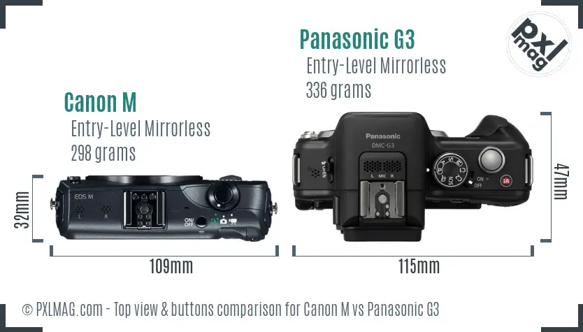 Canon M vs Panasonic G3 top view buttons comparison Canon M vs Panasonic G3 top view buttons comparison