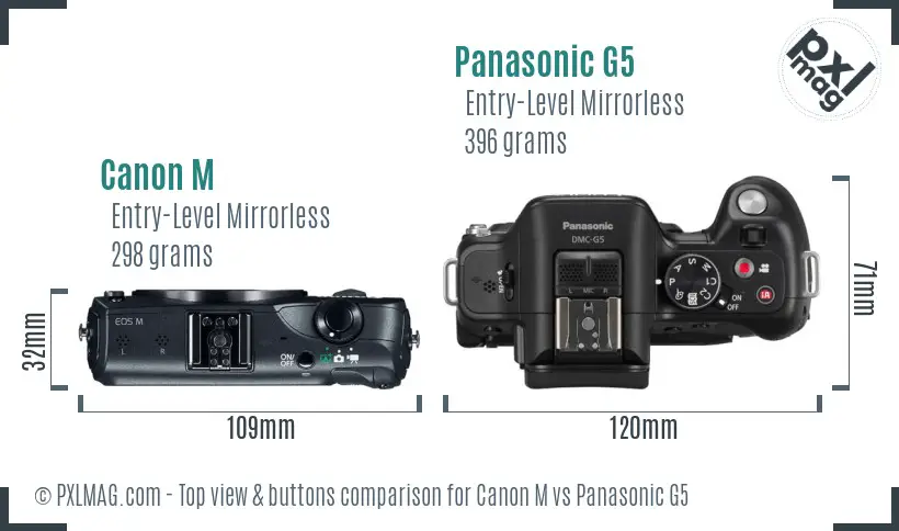 Canon M vs Panasonic G5 top view buttons comparison