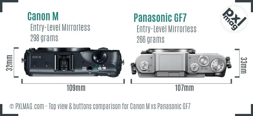Canon M vs Panasonic GF7 top view buttons comparison