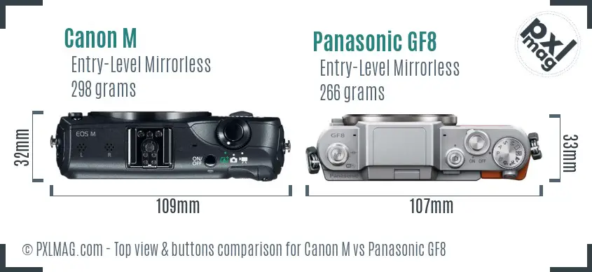 Canon M vs Panasonic GF8 top view buttons comparison