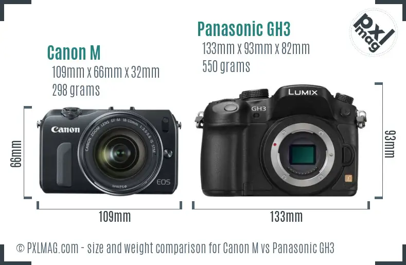 Canon M vs Panasonic GH3 size comparison Canon M vs Panasonic GH3 size comparison
