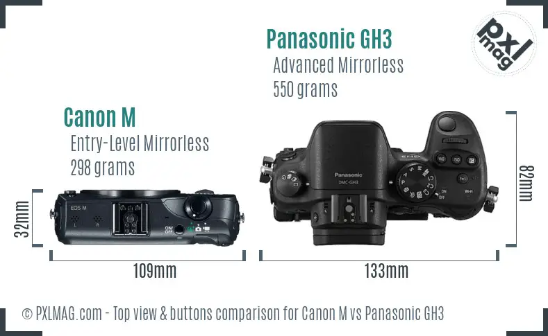 Canon M vs Panasonic GH3 top view buttons comparison Canon M vs Panasonic GH3 top view buttons comparison