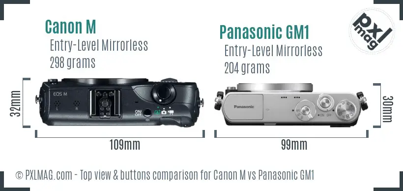 Canon M vs Panasonic GM1 top view buttons comparison