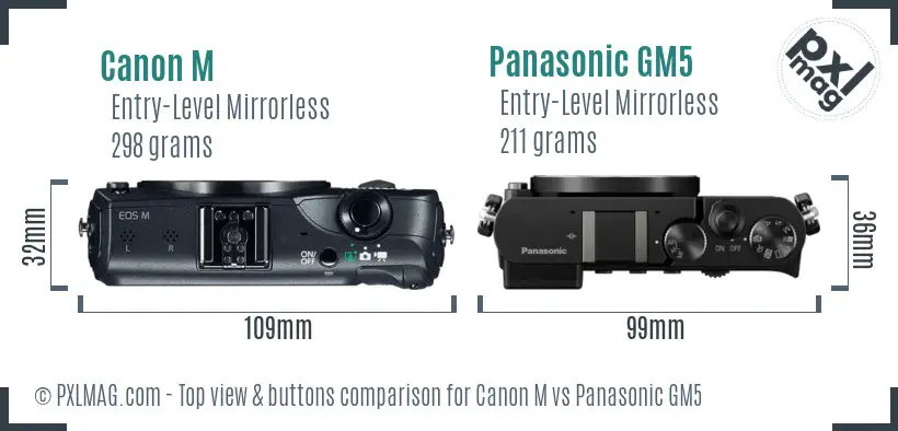Canon M vs Panasonic GM5 top view buttons comparison