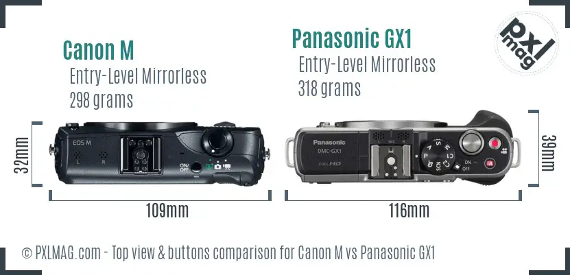 Canon M vs Panasonic GX1 top view buttons comparison