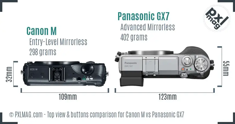 Canon M vs Panasonic GX7 top view buttons comparison