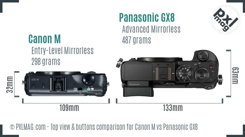 Canon M vs Panasonic GX8 top view buttons comparison Canon M vs Panasonic GX8 top view buttons comparison