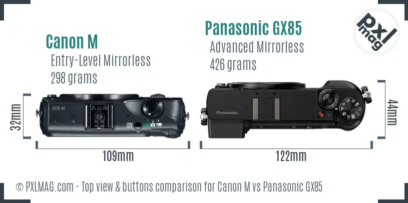 Canon M vs Panasonic GX85 top view buttons comparison Canon M vs Panasonic GX85 top view buttons comparison