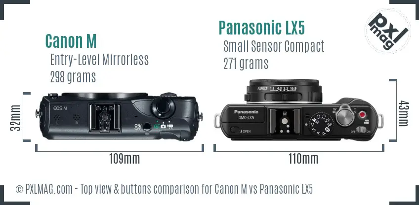 Canon M vs Panasonic LX5 top view buttons comparison Canon M vs Panasonic LX5 top view buttons comparison