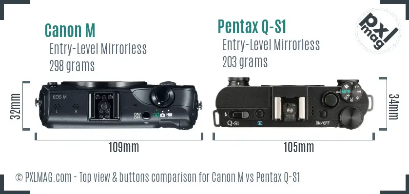 Canon M vs Pentax Q-S1 top view buttons comparison