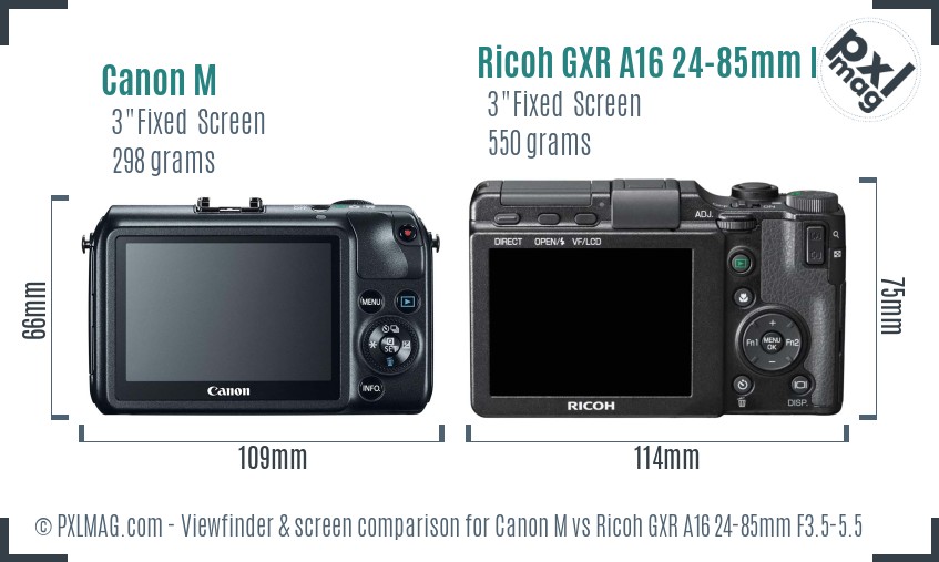 Canon M vs Ricoh GXR A16 24-85mm F3.5-5.5 Screen and Viewfinder comparison