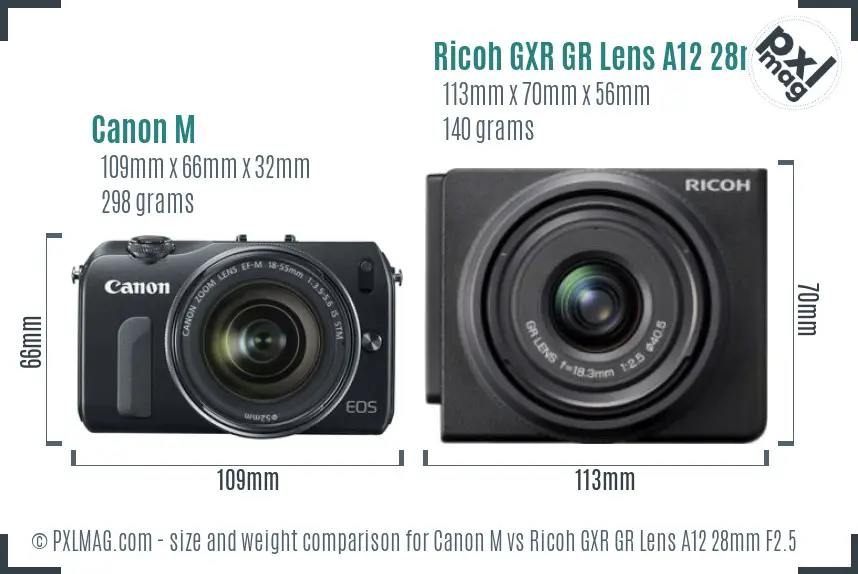 Canon M vs Ricoh GXR GR Lens A12 28mm F2.5 size comparison Canon M vs Ricoh GXR GR Lens A12 28mm F2.5 size comparison