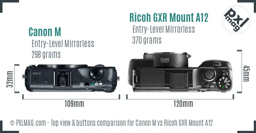 Canon M vs Ricoh GXR Mount A12 top view buttons comparison