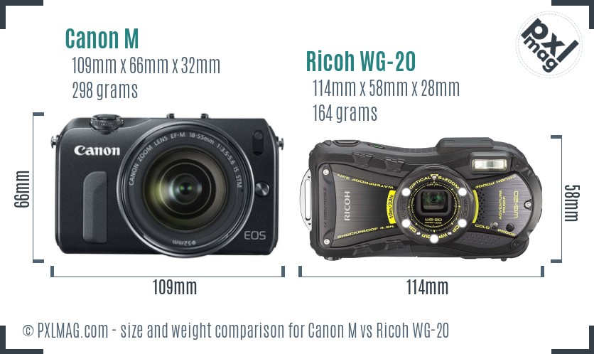 Canon M vs Ricoh WG-20 size comparison