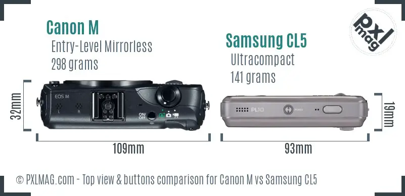 Canon M vs Samsung CL5 top view buttons comparison