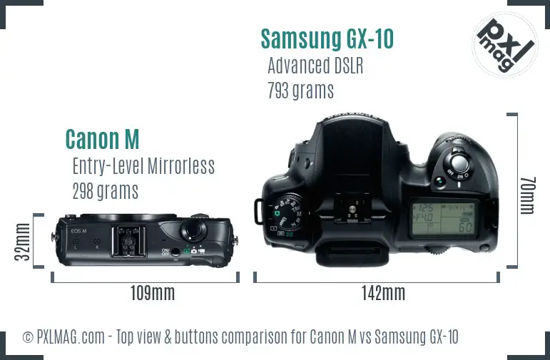 Canon M vs Samsung GX-10 top view buttons comparison