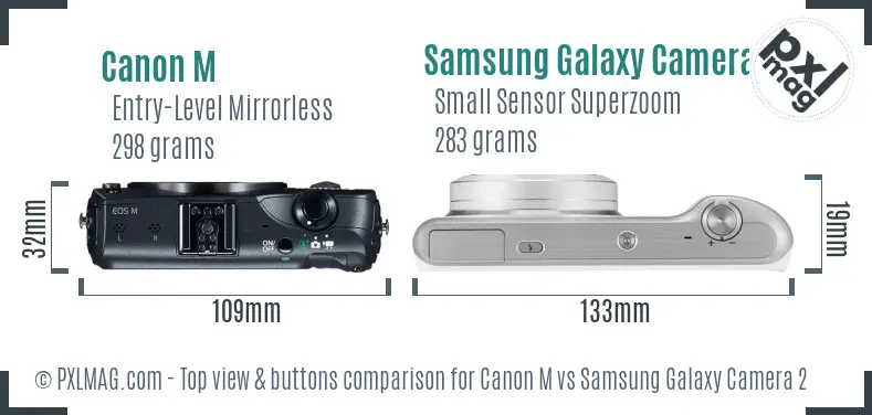 Canon M vs Samsung Galaxy Camera 2 top view buttons comparison Canon M vs Samsung Galaxy Camera 2 top view buttons comparison