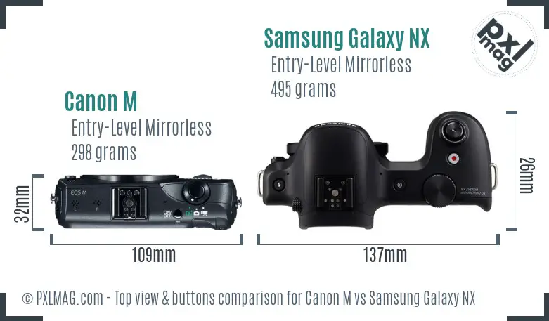 Canon M vs Samsung Galaxy NX top view buttons comparison