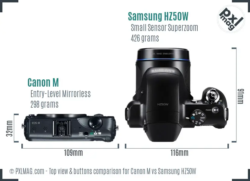 Canon M vs Samsung HZ50W top view buttons comparison