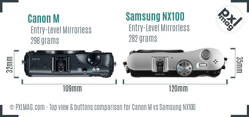 Canon M vs Samsung NX100 top view buttons comparison