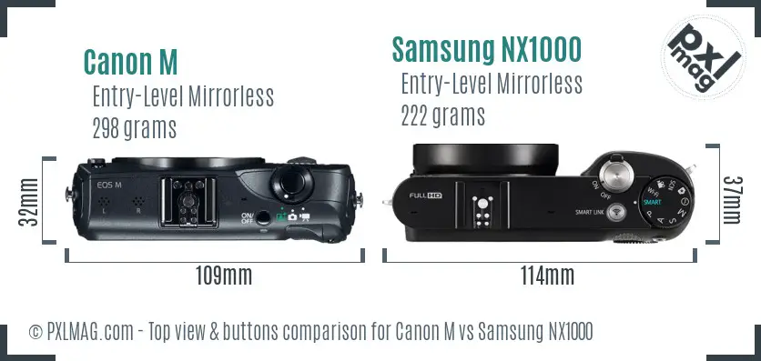 Canon M vs Samsung NX1000 top view buttons comparison