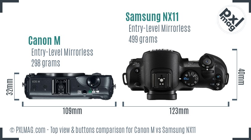 Canon M vs Samsung NX11 top view buttons comparison
