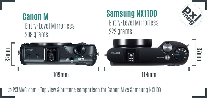 Canon M vs Samsung NX1100 top view buttons comparison