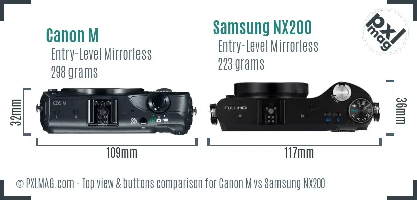 Canon M vs Samsung NX200 top view buttons comparison