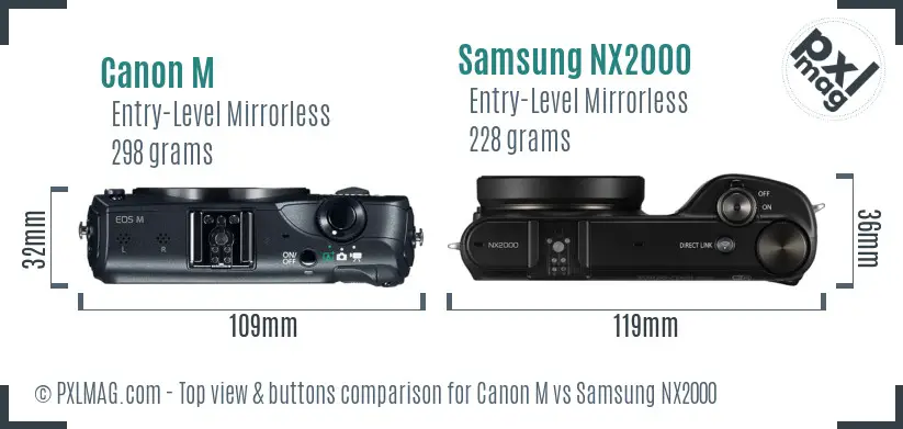 Canon M vs Samsung NX2000 top view buttons comparison
