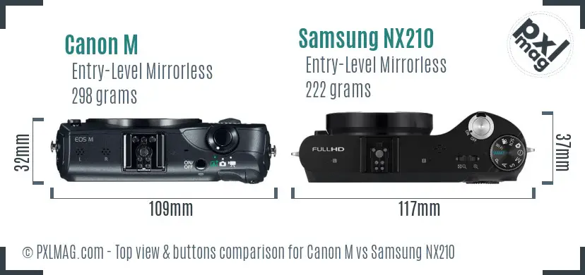 Canon M vs Samsung NX210 top view buttons comparison