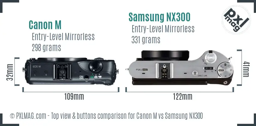 Canon M vs Samsung NX300 top view buttons comparison