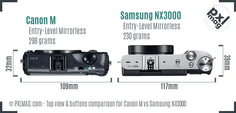 Canon M vs Samsung NX3000 top view buttons comparison