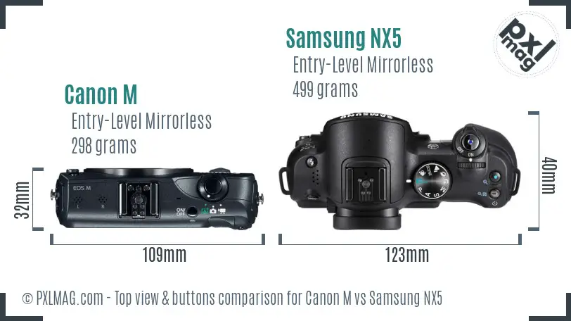 Canon M vs Samsung NX5 top view buttons comparison