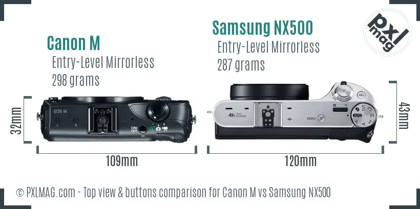Canon M vs Samsung NX500 top view buttons comparison