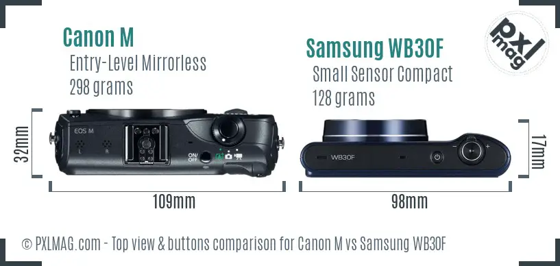 Canon M vs Samsung WB30F top view buttons comparison