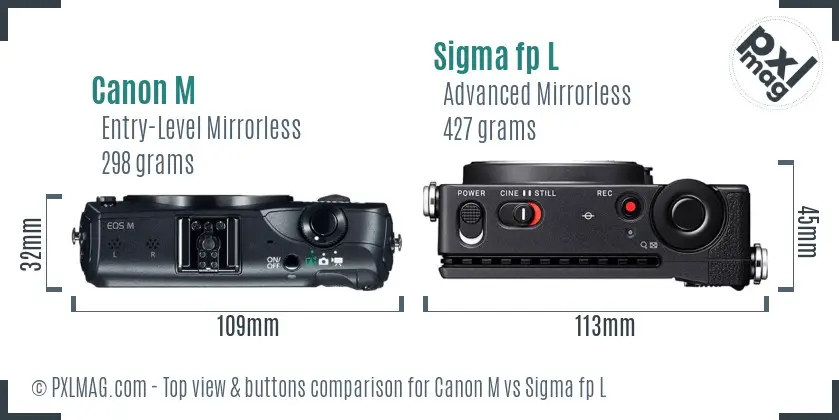 Canon M vs Sigma fp L top view buttons comparison