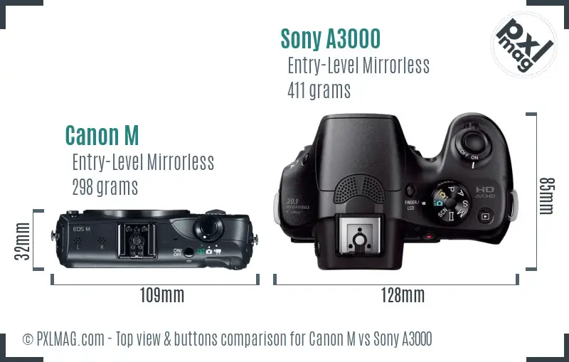 Canon M vs Sony A3000 top view buttons comparison