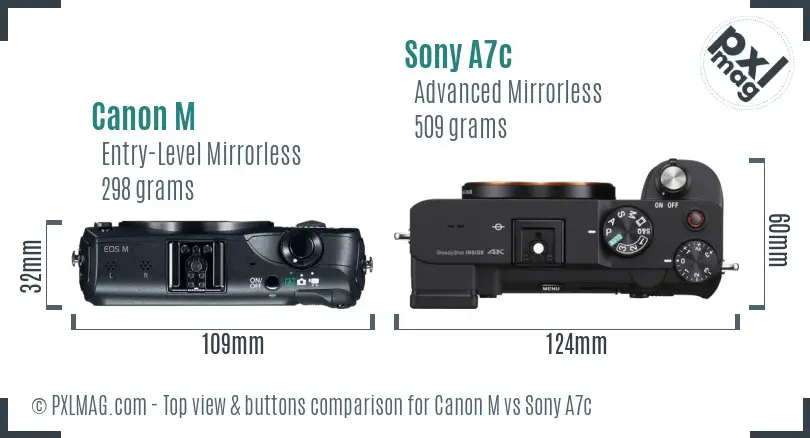 Canon M vs Sony A7c top view buttons comparison